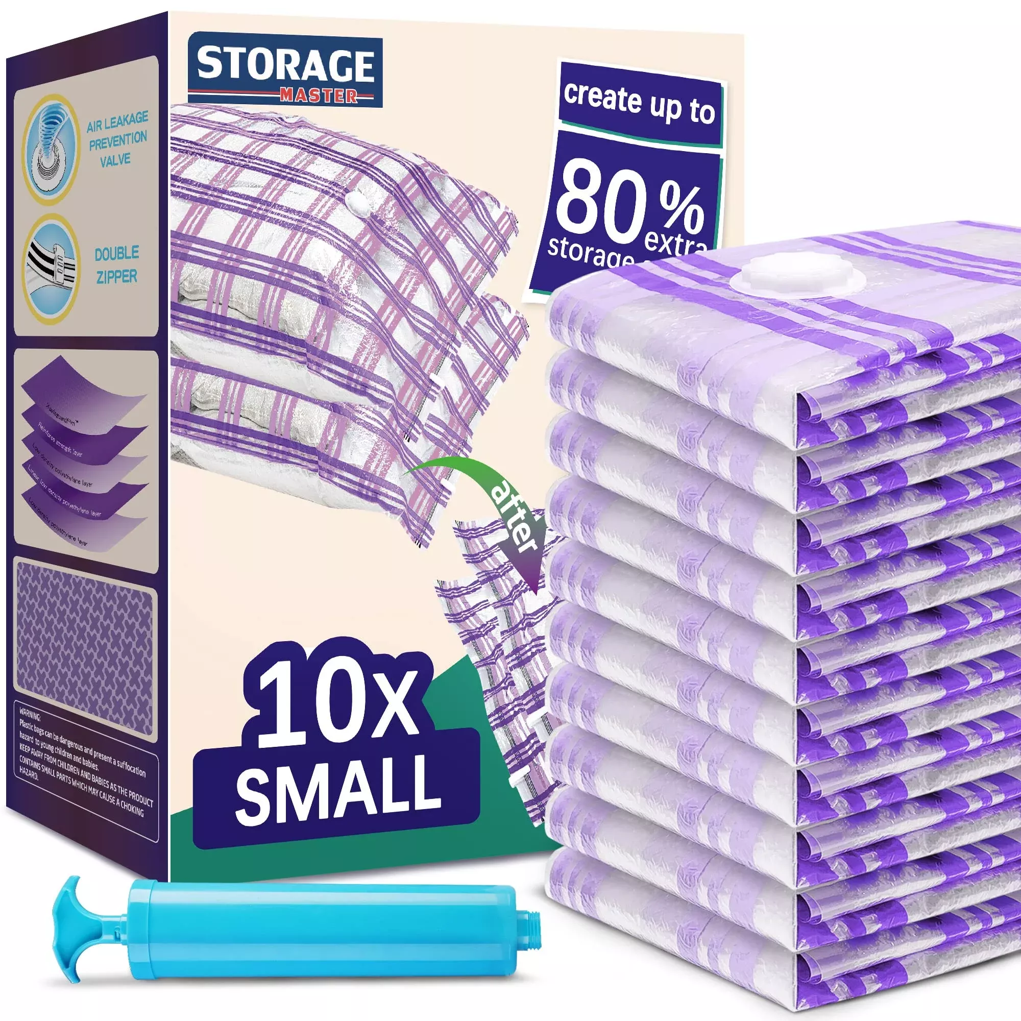 10 Small Vacuum Storage Bags - Space Saver Seal Bags for ClothesComfortersBlankets & Bedding (10S)