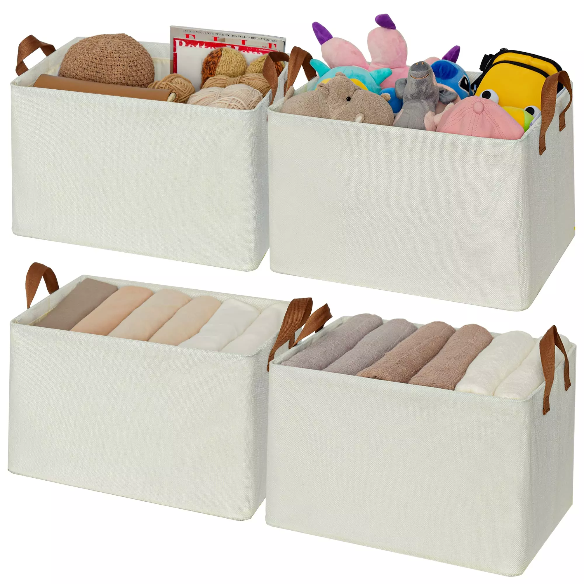 GRANNY SAYS Storage Bins for ShelvesLinen Closet Organizers and Storage Baskets with Metal FrameExtra Large Storage Boxes for Wardrobe Shelf Laundry RoomYellow White4-Pack