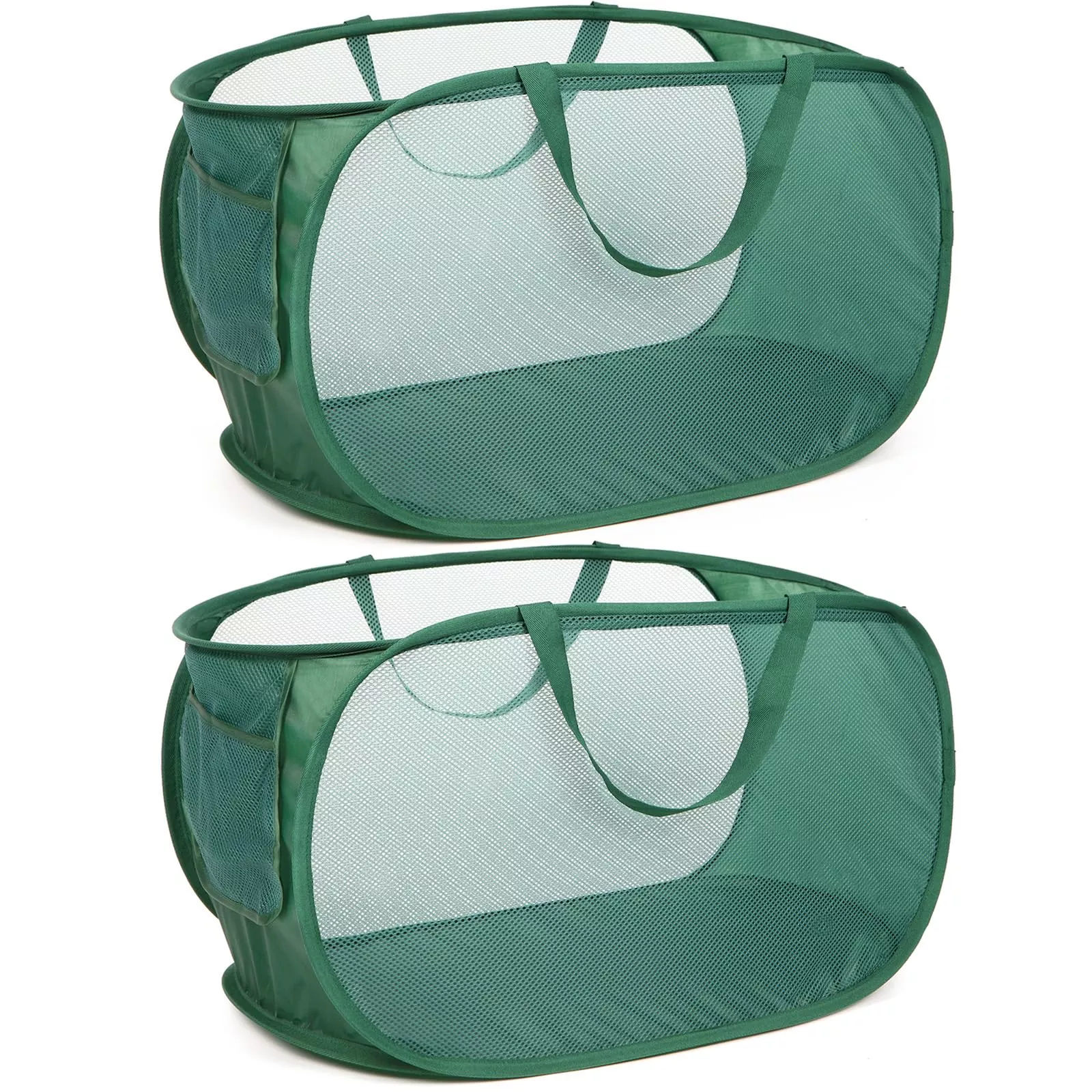 Sturdy Mesh Pop Up Laundry HamperCollapsible Laundry Baskets with Side PocketFoldable Clothes Hamper with Reinforced Carry Handles for LaundryBathroomKids RoomDorm or Travel 2 Pack Emerald